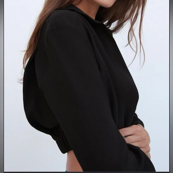 NWT ZARA PLEATED CROP TOP, Black, Size XXL - Picture 5 of 16